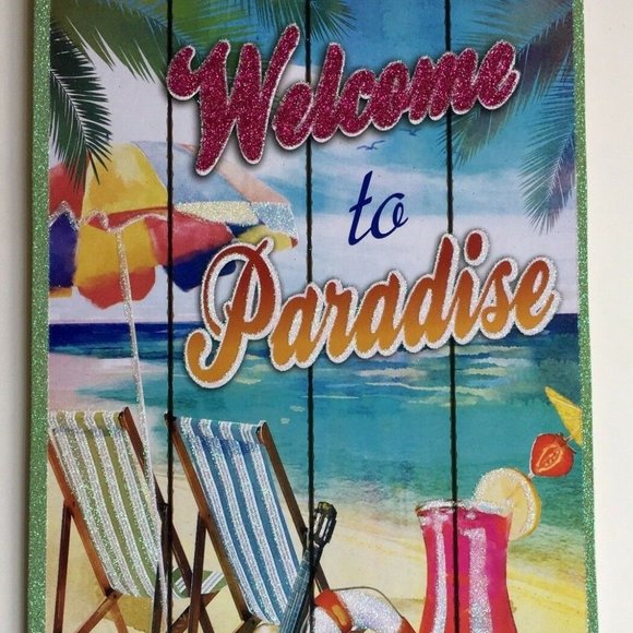 WELCOME TO PARADISE Tiki Bar Sign Wall Island - Picture 1 of 11